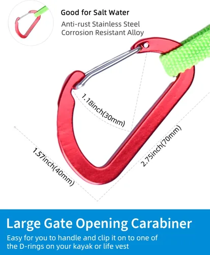 Miniatura 6 de OCEANBROAD Correa de remo de kayak estirable con cuerda de lanyard para SUP, kayak, botes, canoa, caña de pescar, 4-7 pies Verde