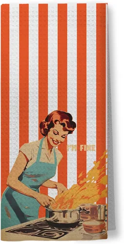 Miniatura 12 de Toallas de Cocina Divertidas "I'm Fine", Toallas Decorativas de Cocina y Té Estilo Ama de Casa Retro de los 50s, Toallas de Mano de Humor Sarcástico