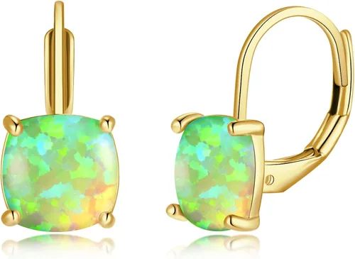 CiNily Aretes colgantes para mujeres y niñas, hipoalergénicos, chapados en oro de 14 quilates, aretes con dije cuadrado de ópalo, aretes de palanca