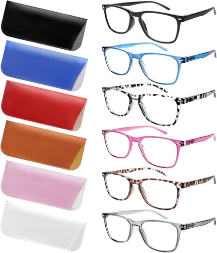 Paquete de 6 lentes de lectura para mujeres y hombres, lentes de bisagra de resorte, bloqueo de luz azul, antifatiga ocular, lectores de computadora