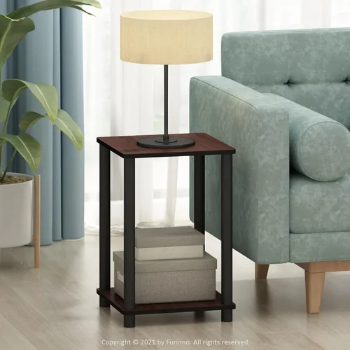 Miniatura 15 de Furinno JUST - Mesa auxiliar moderna de 3 niveles con estación de carga, mesita de noche de fácil montaje, mesita de noche con puerto USB y tipo C