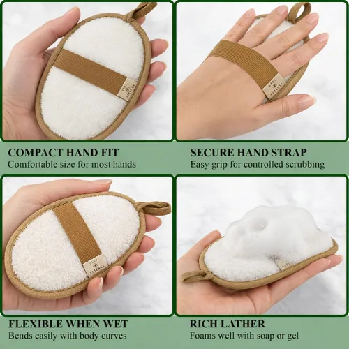 Miniatura 6 de Exfoliante corporal natural de lufa (paquete de 2) – Hecho de lufa egipcia, esponja de baño suave para hombres y mujeres – Almohadilla suave