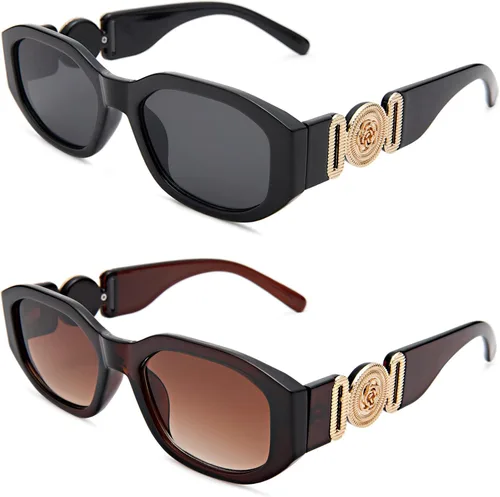 Hycredi Lentes de sol rectangulares para mujeres y hombres, lentes de conducción retro, estilo vintage de los años 90, marco irregular, protección