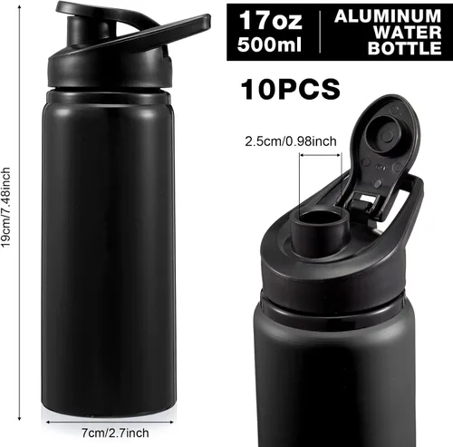 Miniatura 2 de 10 botellas de agua de aluminio de 17 onzas reutilizables con tapa a presión para bicicleta, botella de agua de metal, ligera, portátil, a prueba