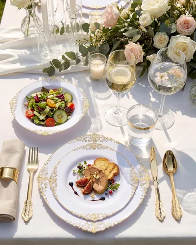Miniatura 6 de Nervure - 150 piezas de platos de plástico negro transparente con borde dorado y cubiertos de plástico dorado, desechables, para boda, fiesta