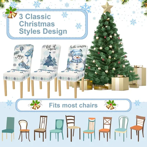 Miniatura 3 de Preboun Juego de 6 fundas para sillas de invierno extraíbles y lavables, elásticas para comedor, fundas protectoras para silla Parson para Blanco
