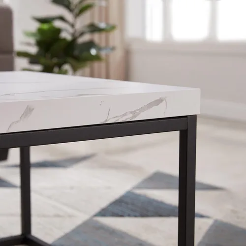Miniatura 9 de CENSI Mesa de centro otomana de mármol blanco de 47 pulgadas para sala de estar, rectangular estilo industrial moderno, madera y metal (mármol)