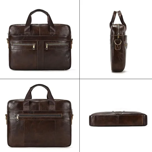 Miniatura 7 de Maletines de cuero de 15.6 pulgadas para computadora portátil, bolsas de mensajero para negocios, oficina, viajes, computadora para hombres