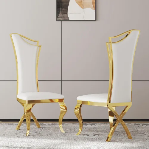 Miniatura 39 de Juego de 2 sillas con 2 sillas de comedor de piel sintética blanca, silla de cocina moderna con respaldo ovalado y patas de acero inoxidable