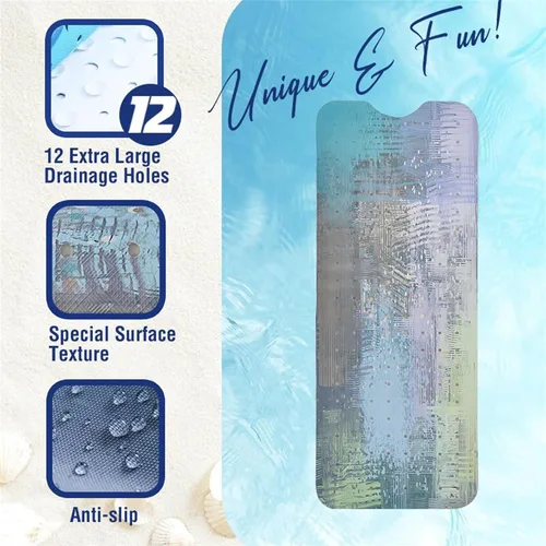 Miniatura 2 de Tapete de baño turquesa antideslizante de 40 x 16 pulgadas, extra largo, antideslizante, para bañera, tapete moderno de arte abstracto, tapete