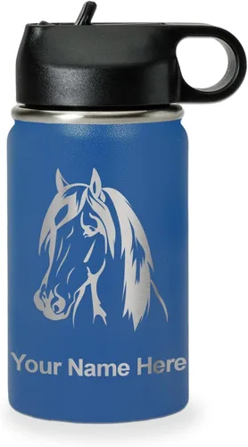 Miniatura 64 de LaserGram Botella de agua personalizada, cabeza de caballo 1, acero inoxidable de doble pared aislada al vacío con popote superior, regalo grabado