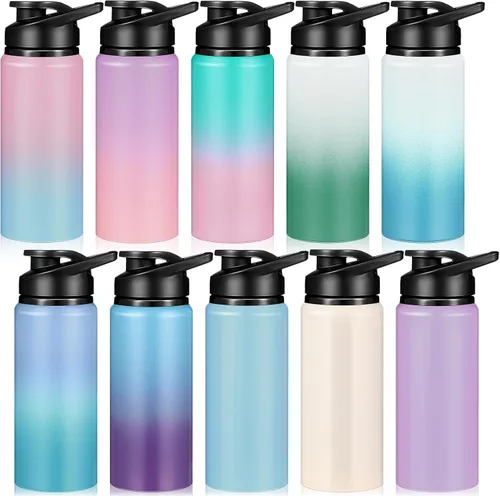 Miniatura 9 de Mimorou Paquete de 10 botellas de agua de aluminio a granel de 25 onzas botellas deportivas reutilizables con tapa a presión y asa, botella de agua