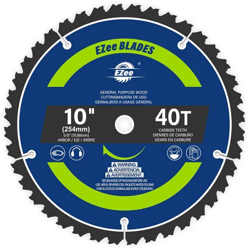 EZee Hojas de sierra circular de 10 pulgadas, 40 dientes con eje de 5/8 pulgadas, corte fino de 0.09 pulgadas, punta de carburo de tungsteno (TCT)