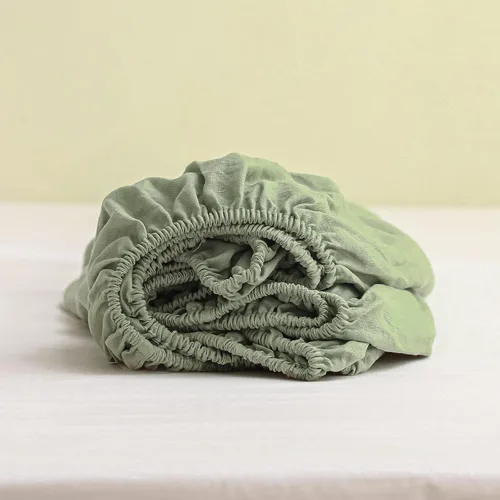 Simple&Opulence Sábana bajera ajustable 100% lino tamaño matrimonial (1 pieza), funda de colchón de 14 pulgadas de profundidad de lino francés Verde
