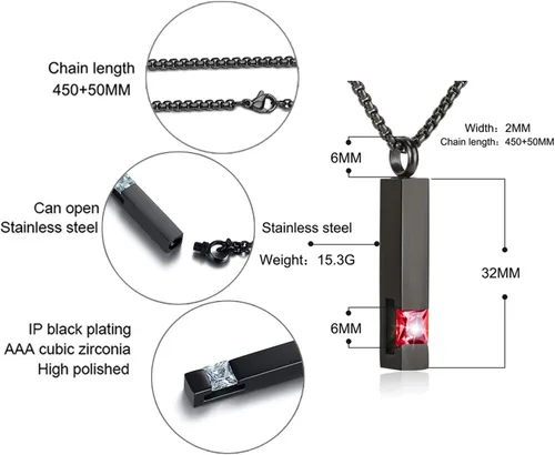 Miniatura 58 de YOUFENG collar con urna para cenizas, cubos de piedras natales, urna para cenizas humanas, collar de urna de cremación, relicario, recuerdo