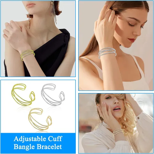 Miniatura 6 de Ximalun Cuff Bangle Bracelet Set for Women,Multi-layer Cross Wire Bangle Bracelet Open Adjustable Wide Wire Bracelets Cuff Wrap Bracelet for Teen