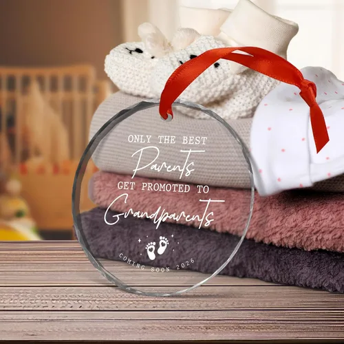 Miniatura 8 de OASSIE Adornos Navideños para Abuelos - Regalos de Anuncio de Embarazo Adornos de Vidrio para Árbol con Tarjeta - Promovido para Abuelos Regalos