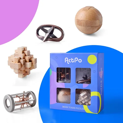 Miniatura 2 de 4 piezas de rompecabezas de madera y metal, regalo para niños y adultos, juguetes educativos de oficina, desbloqueo 3D, entrelazado, surtido