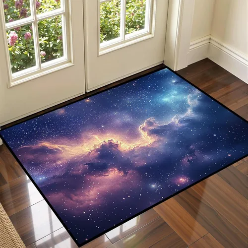 Alfombra galaxia de 2 x 3 pies para habitación de niños, alfombra de cielo estrellado de pelo bajo, antideslizante, lavable, alfombra nebulosa para