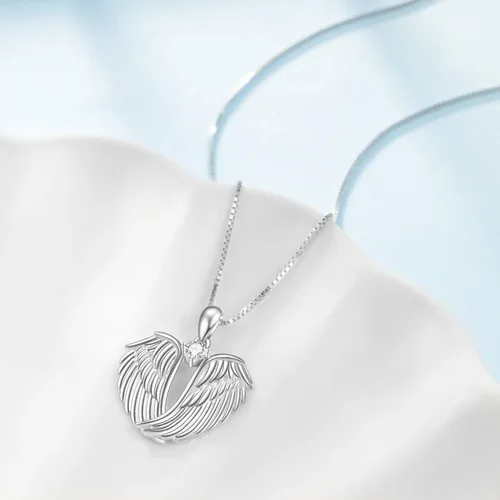 Miniatura 3 de YFN Collar de alas de ángel de plata de ley 925 con colgante de alas de ángel guardián collar de piedra natal para mujeres y niñas joyería de Navidad