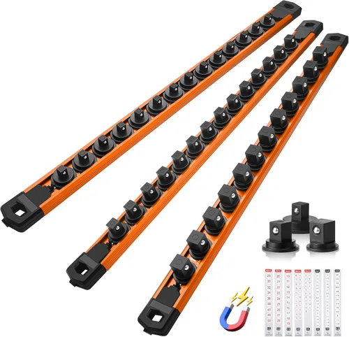 Miniatura 13 de Reniteco Juego de organizador de enchufes magnéticos, 3 piezas de 1/2 pulgada 3/8 pulgadas 1/4 pulgadas de aleación de aluminio con 40 clips Negro