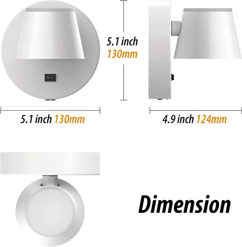 Miniatura 2 de URSOLA Aplique de pared que funciona con pilas con control remoto, lámpara de pared recargable con batería LED de 9000mAh, 3CCT y ajustable