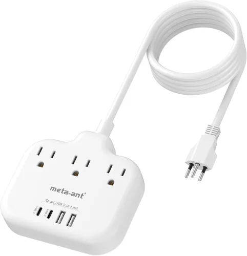 Miniatura 10 de Adaptador de enchufe de viaje europeo, adaptador de enchufe estadounidense a europeo con 3 tomas de corriente americanas y 4 USB, cable