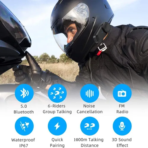 Miniatura 2 de QSPORTPEAK M2 - Intercomunicador de auriculares Bluetooth para casco de motocicleta, dúplex completo, inalámbrico para 6 conductores/alcance 3,280.8