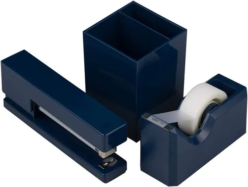 Miniatura 20 de JAM PAPER Juegos de oficina y escritorio, 1 grapadora y 1 dispensador de cinta, azul marino, paquete de 2