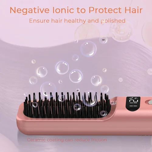 Miniatura 4 de Cepillo alisador de pelo inalámbrico 10000mAh: peine caliente eléctrico para cabello de mujeres negras - Cepillo alisador portátil de iones