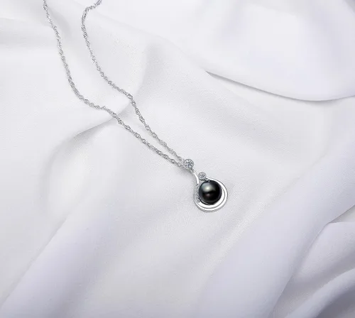 Miniatura 7 de QuakerBrid - Collar de perlas negras auténticas de calidad AAAA de 0.394in, redondo, con colgante de perlas negras cultivadas en el mar del Sur