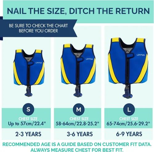 Miniatura 5 de Limmys Chaleco de natación para niños pequeños y niños, ayuda de natación de flotabilidad ajustable, certificado de seguridad CE, diseño galardonado