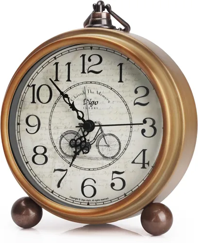 Miniatura 15 de Maxspace Reloj de mesa de metal dorado, retro vintage sin tictac, pequeño reloj despertador, funciona con pilas, movimiento de cuarzo silencioso