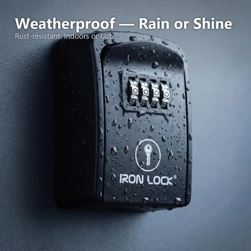 Miniatura 9 de Iron Lock® - Caja de bloqueo de llave pequeña para montaje en pared con código, para exteriores (negro) 10,000 resettable combos, no app or dead