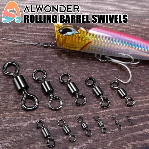 Miniatura 6 de Alwonder Barril de pesca giratorio de 20 a 50 unidades de aparejos de pesca giratorios de agua dulce y salada, giratorios, resistentes, acero