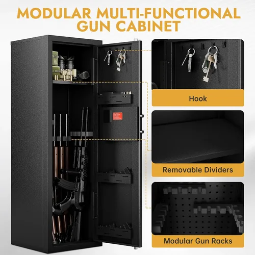 Miniatura 4 de KAER 10-15 Caja fuerte biométrica para rifles y pistolas, gran gabinete de armas con estantes removibles y estante ajustable, cerradura de teclado