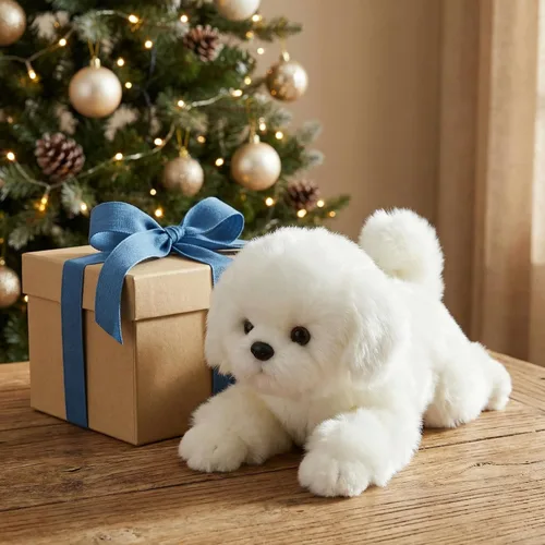 Miniatura 6 de CU-MATE Juguetes de peluche maltés de 12 pulgadas, simulación realista y realista, juguete de peluche suave hecho a mano, regalo para niños y niñas