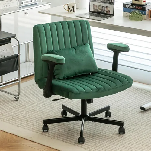 Miniatura 15 de Silla cruzada con ruedas, silla de oficina con patas cruzadas con ruedas, silla de oficina sin brazos, sillas de escritorio de terciopelo con ruedas