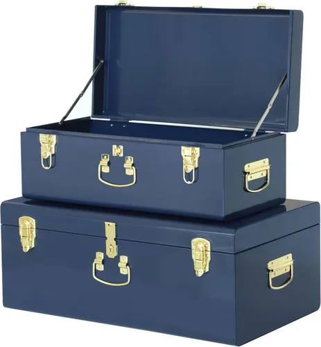 Miniatura 18 de Vixdonos Conjunto de 2 baúles de almacenamiento decorativos de metal – baúl para dormitorio universitario con asa (rosa)