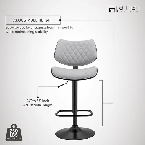 Miniatura 9 de Armen Living Leland Taburete ajustable de piel sintética negra y acabado cromado
