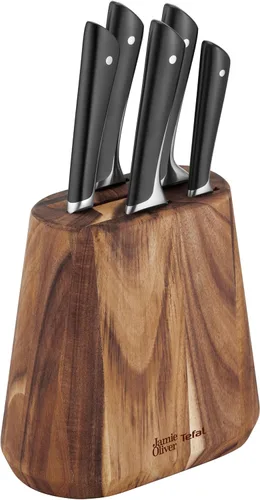 Jamie Oliver by Tefal - Juego de cuchillos de cocina de 5 piezas, acero inoxidable alemán, cuchillas endurecidas con hielo, agarre cómodo, K267S556