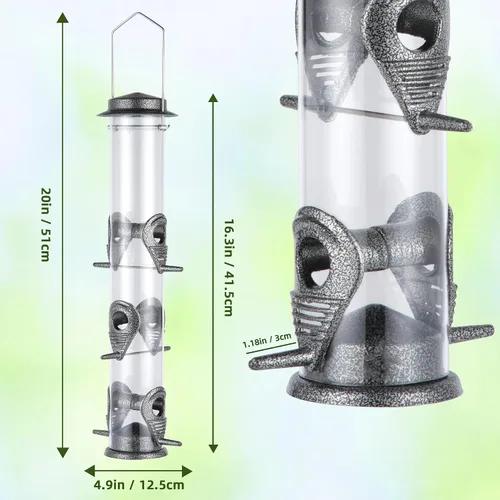 Miniatura 2 de MIXXIDEA 1PK Alimentadores de pájaros metálicos con 6 puertos de alimentación, alimentador de pájaros de tubo con colgador de acero, alimentador