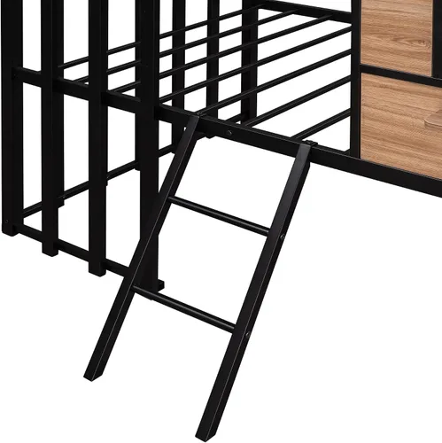 Miniatura 5 de Harper & Bright Designs Cama tipo loft con techo y escalera integrada, cama alta de metal tamaño individual con ventana y valla de seguridad