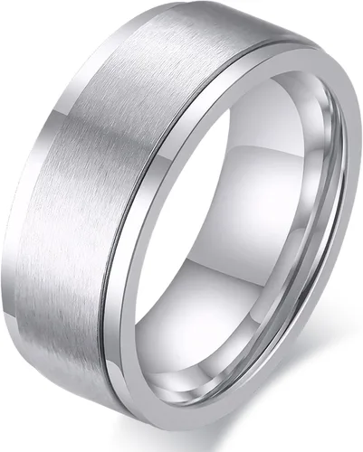 Men's Spinner Fidget Anxiety Ring 8MM Stainless Steel Rotation Wedding Rings for Men Women Stress Free Silver/Black/Gold/Blue Beveled Edges