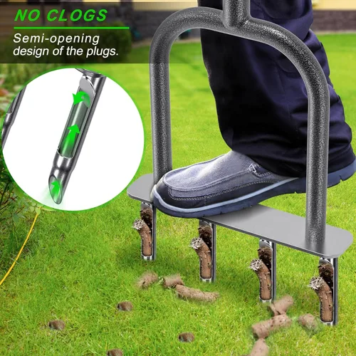 Miniatura 5 de Dolibest Herramienta de aireador manual para césped, aireadores manuales de enchufe de patio con 4 tapones semiabiertos de acero inoxidable