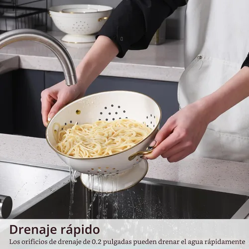 Miniatura 3 de Juego de 3 coladores de metal, cesta coladora con asas, perfecto para espaguetis, pasta, bayas, verduras, frutas, base sólida con recubrimiento