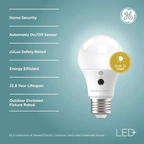Miniatura 2 de GE LED+ - Bombillas LED A19 del anochecer al amanecer, luz de seguridad automática para exteriores, luz blanca suave (paquete de 2)