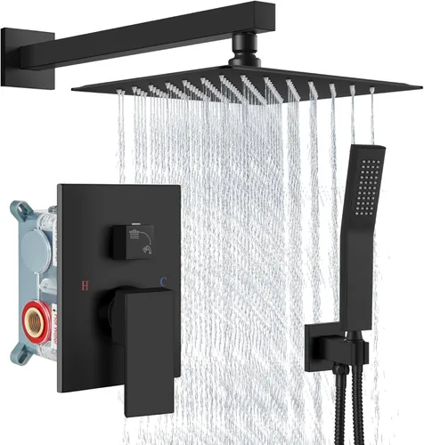 Miniatura 28 de Aolemi Sistema de ducha tipo lluvia de 12 pulgadas, cabezal de ducha cepillado Nikcel Combo Set con ducha de mano válvula de montaje en pared grifo