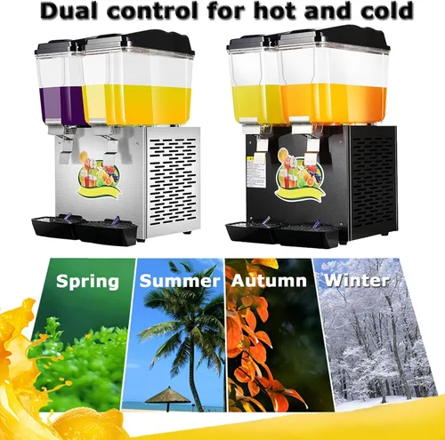 Miniatura 4 de Dispensador de jugo frío y caliente, dispensador de bebidas transparentes de acero inoxidable 32L, dispensador de bebidas comerciales de jugo Negro