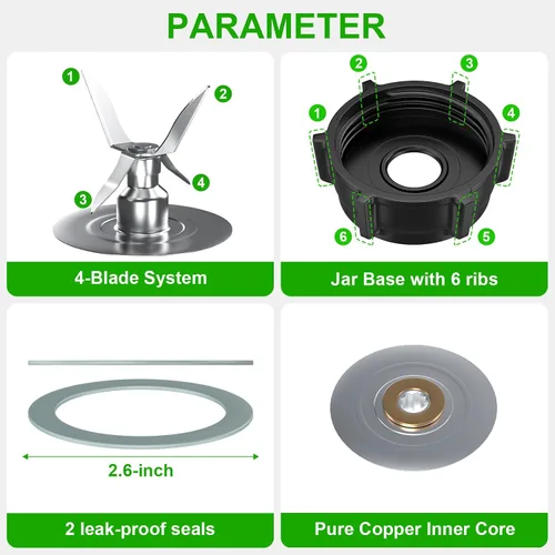 Miniatura 3 de Piezas de repuesto para cuchilla de licuadora Oster compatibles con licuadora Oster con tapa base de tarro de plástico ABS y 2 juntas de sello